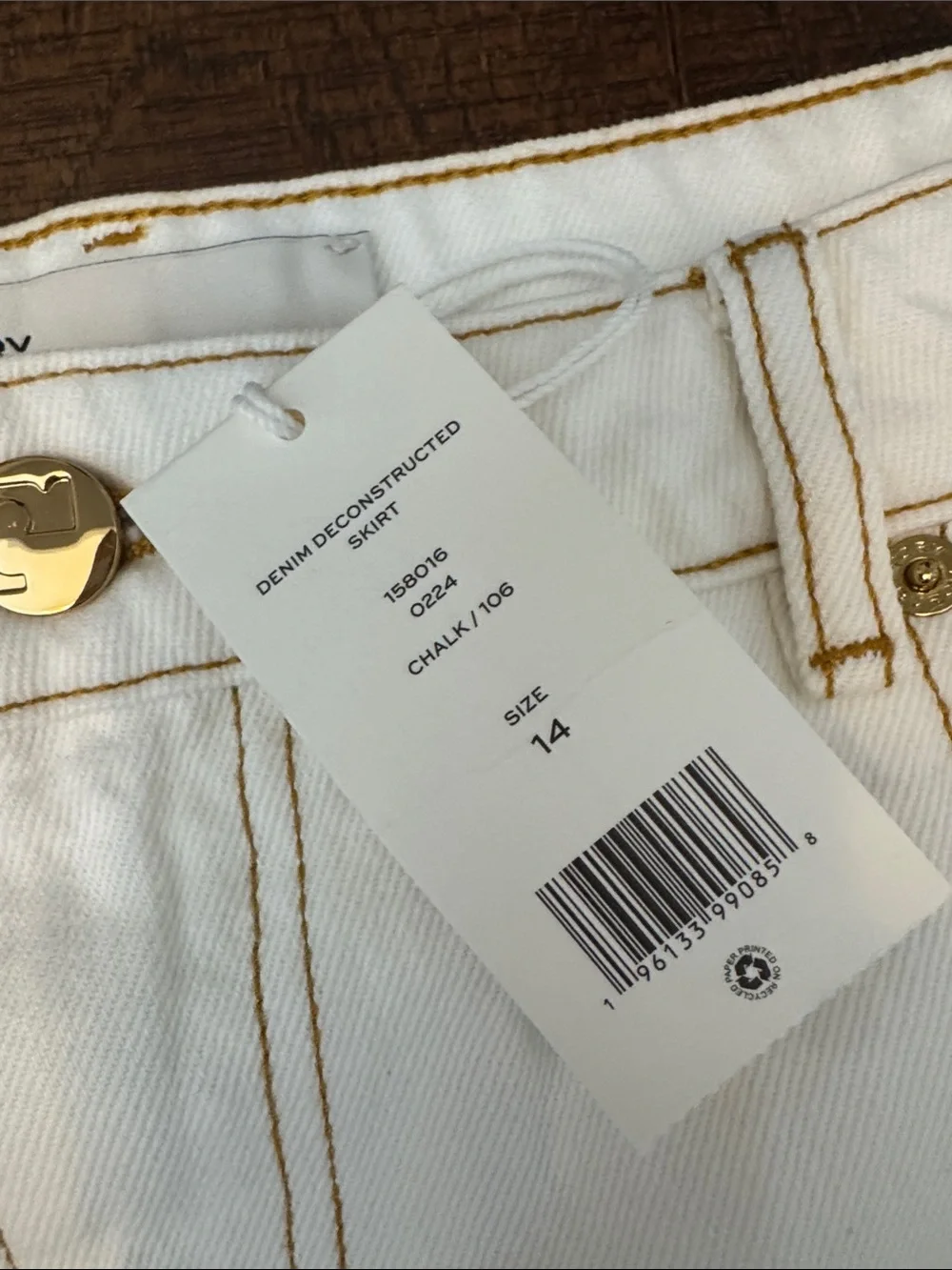 Tory Burch Denim Deconstructed Skirt Chalk